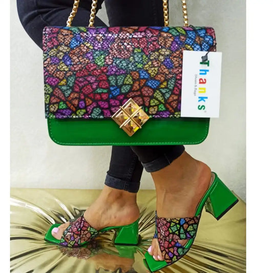 Made in Turkey fashion shoe and bag Green/R