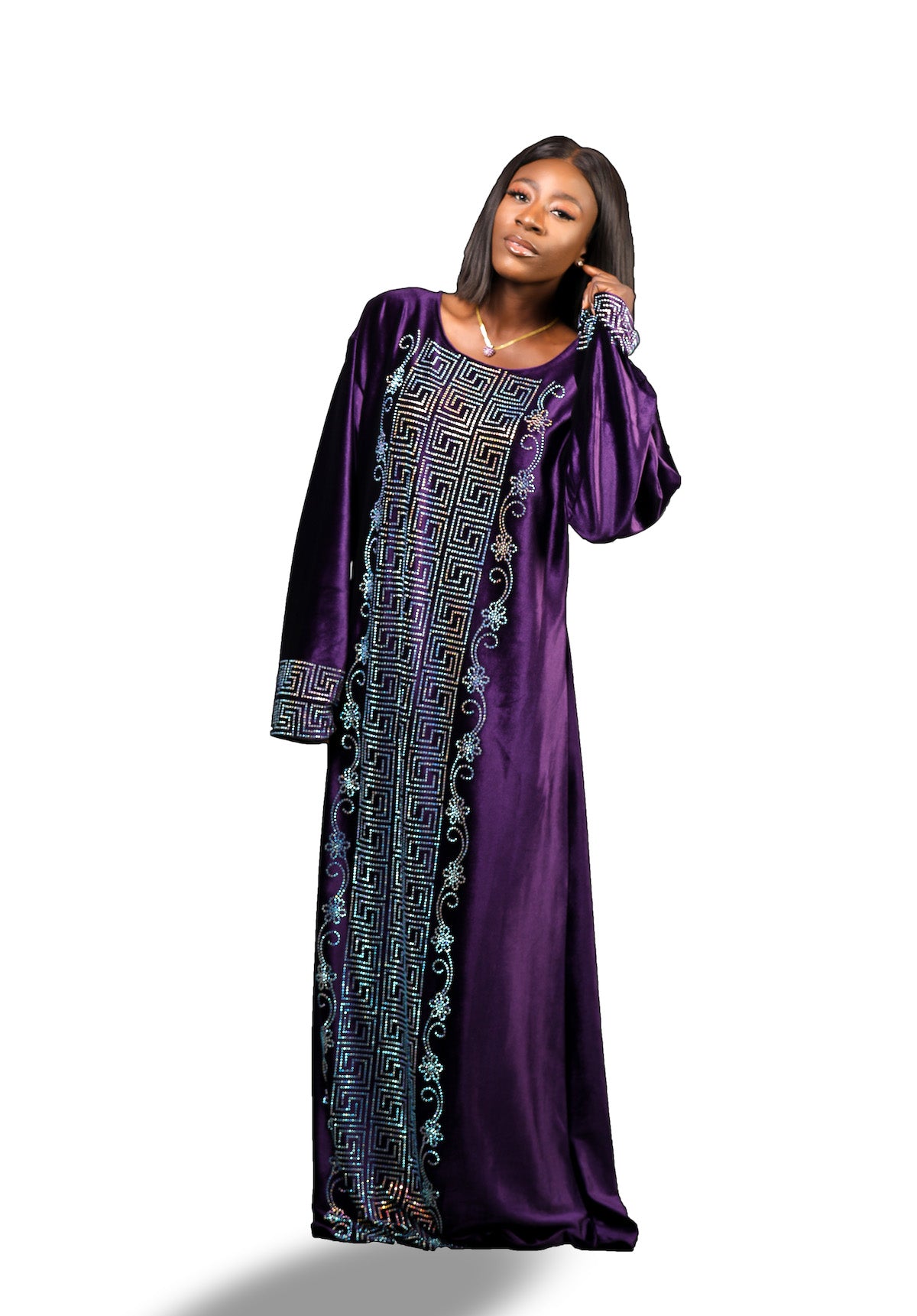 Purple velvet abaya1