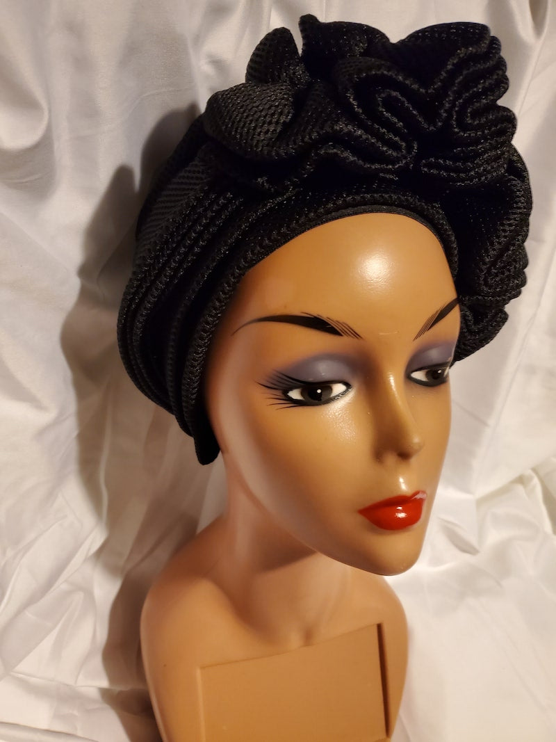 Black ruffle turban