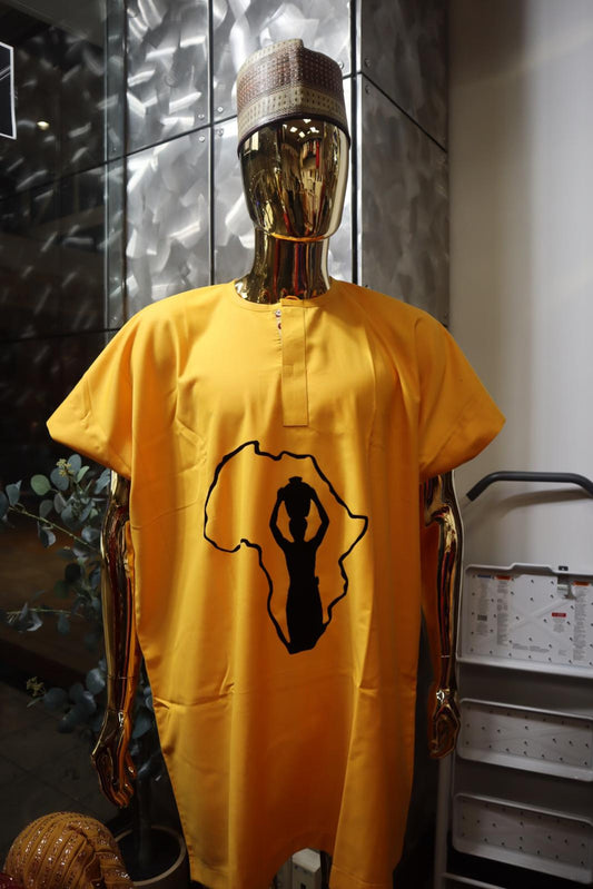 Men's Casual Luxury African Print Short Sleeve Dashiki - Gold