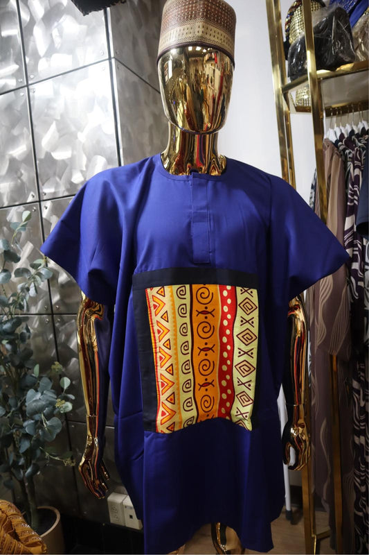 Men's Casual Luxury African Print Short Sleeve Dashiki Blue