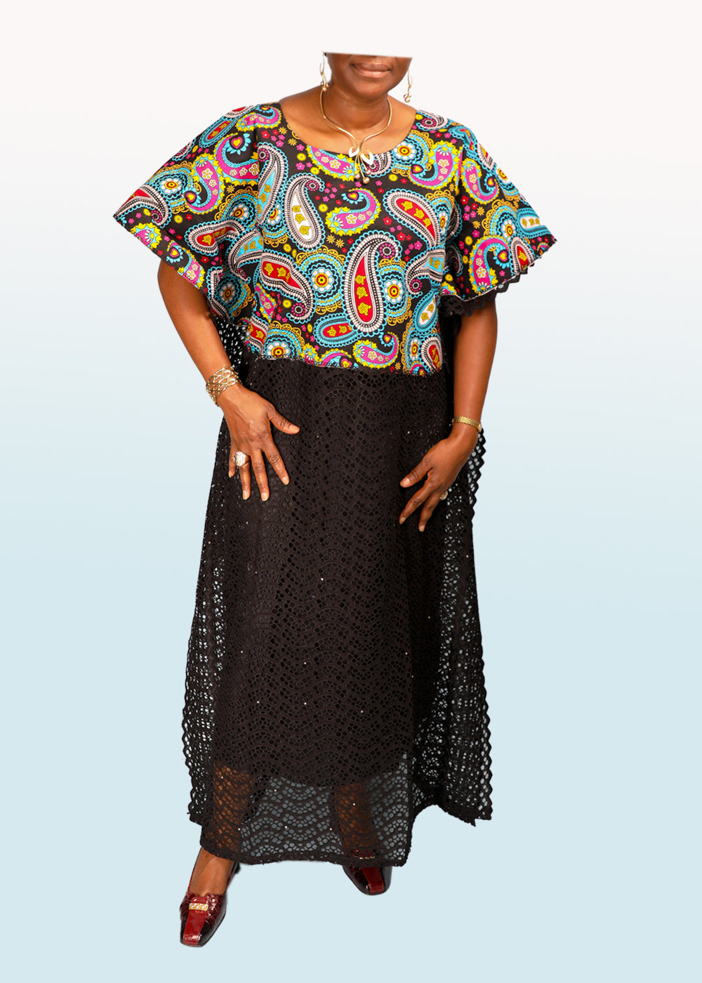 Black Kaftan with  Ankara